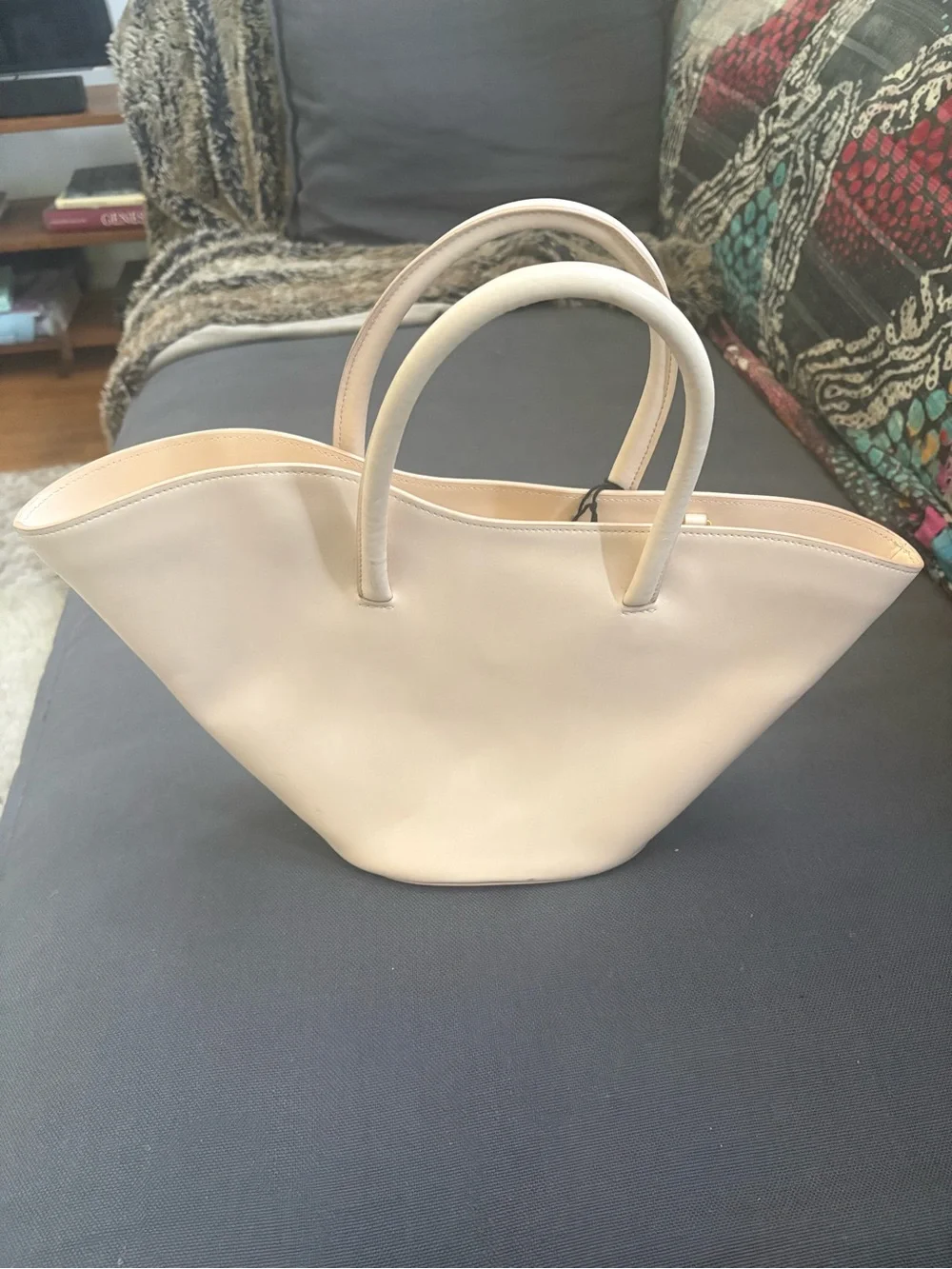 Little Liffner Cream Tulip Tote Bag with Double Top Handles
